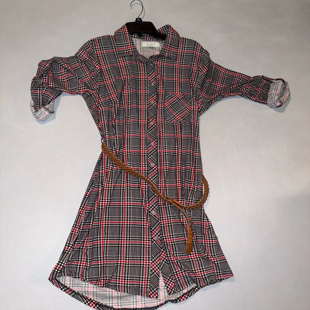 no comment NY-LA Women's Plaid Shirt Dress with Braided Belt